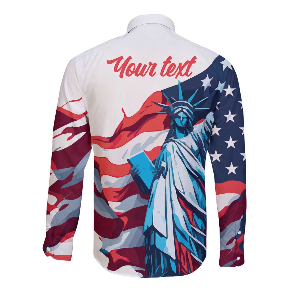 Personalized United States Independence Day Long Sleeve Button Shirt Statue of Liberty Happy 4th Of July - Wonder Print Shop