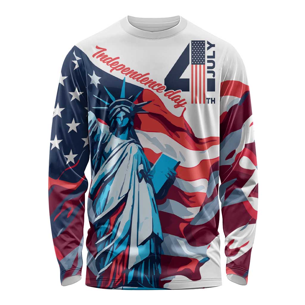 Personalized United States Independence Day Long Sleeve Shirt Statue of Liberty Happy 4th Of July - Wonder Print Shop