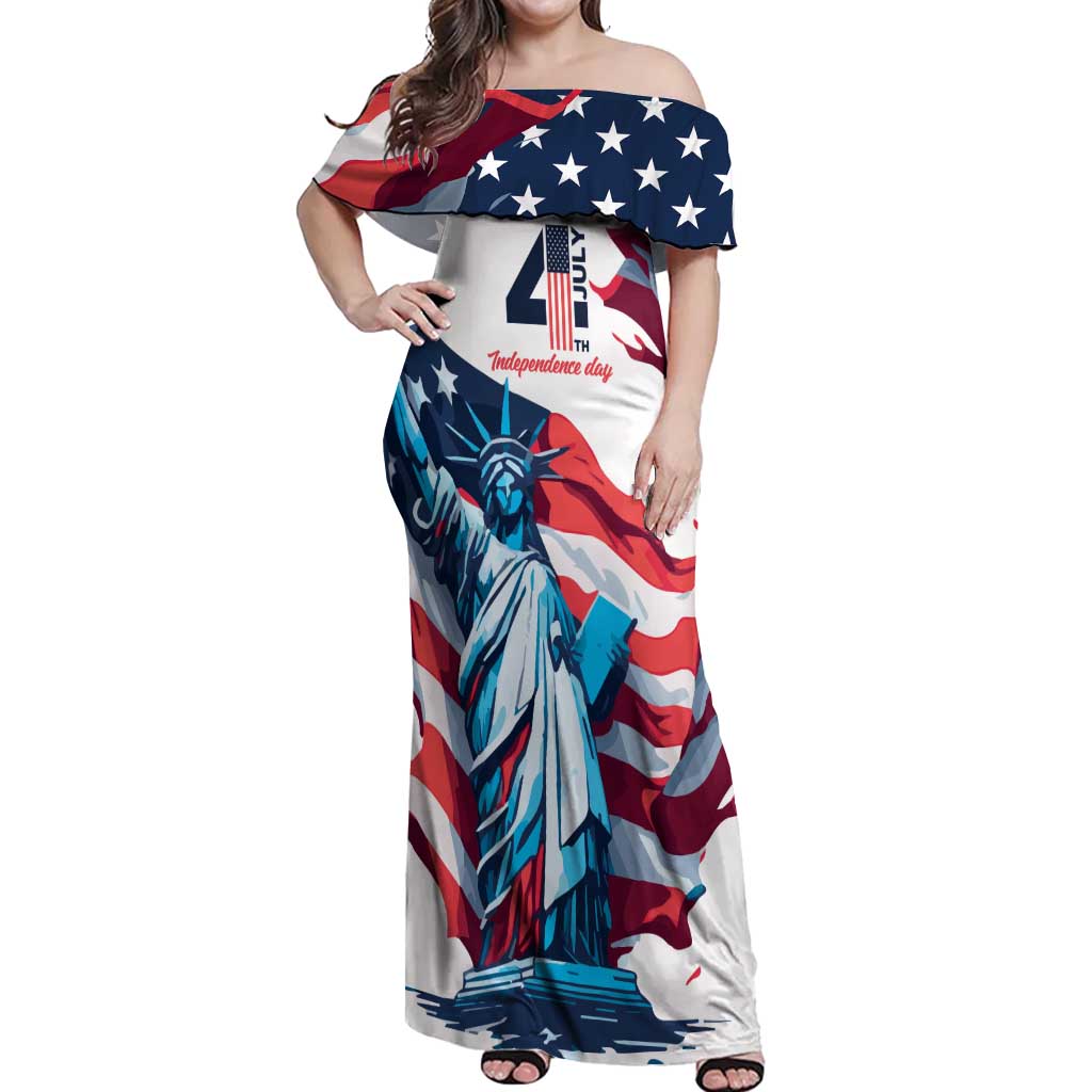 Personalized United States Independence Day Off Shoulder Maxi Dress Statue of Liberty Happy 4th Of July - Wonder Print Shop