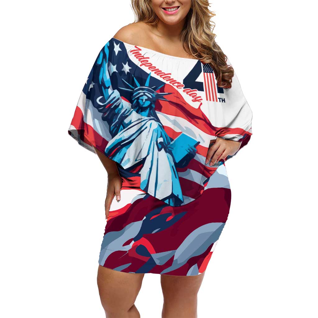 Personalized United States Independence Day Off Shoulder Short Dress Statue of Liberty Happy 4th Of July - Wonder Print Shop