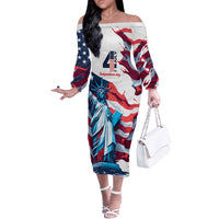 Personalized United States Independence Day Off The Shoulder Long Sleeve Dress Statue of Liberty Happy 4th Of July - Wonder Print Shop