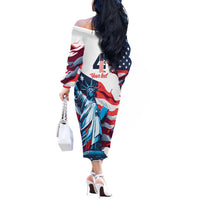 Personalized United States Independence Day Off The Shoulder Long Sleeve Dress Statue of Liberty Happy 4th Of July - Wonder Print Shop