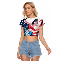Personalized United States Independence Day Raglan Cropped T Shirt Statue of Liberty Happy 4th Of July - Wonder Print Shop