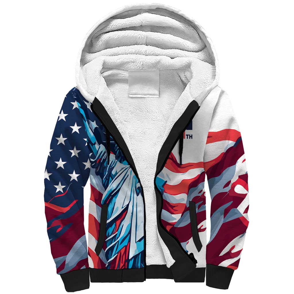 Personalized United States Independence Day Sherpa Hoodie Statue of Liberty Happy 4th Of July - Wonder Print Shop