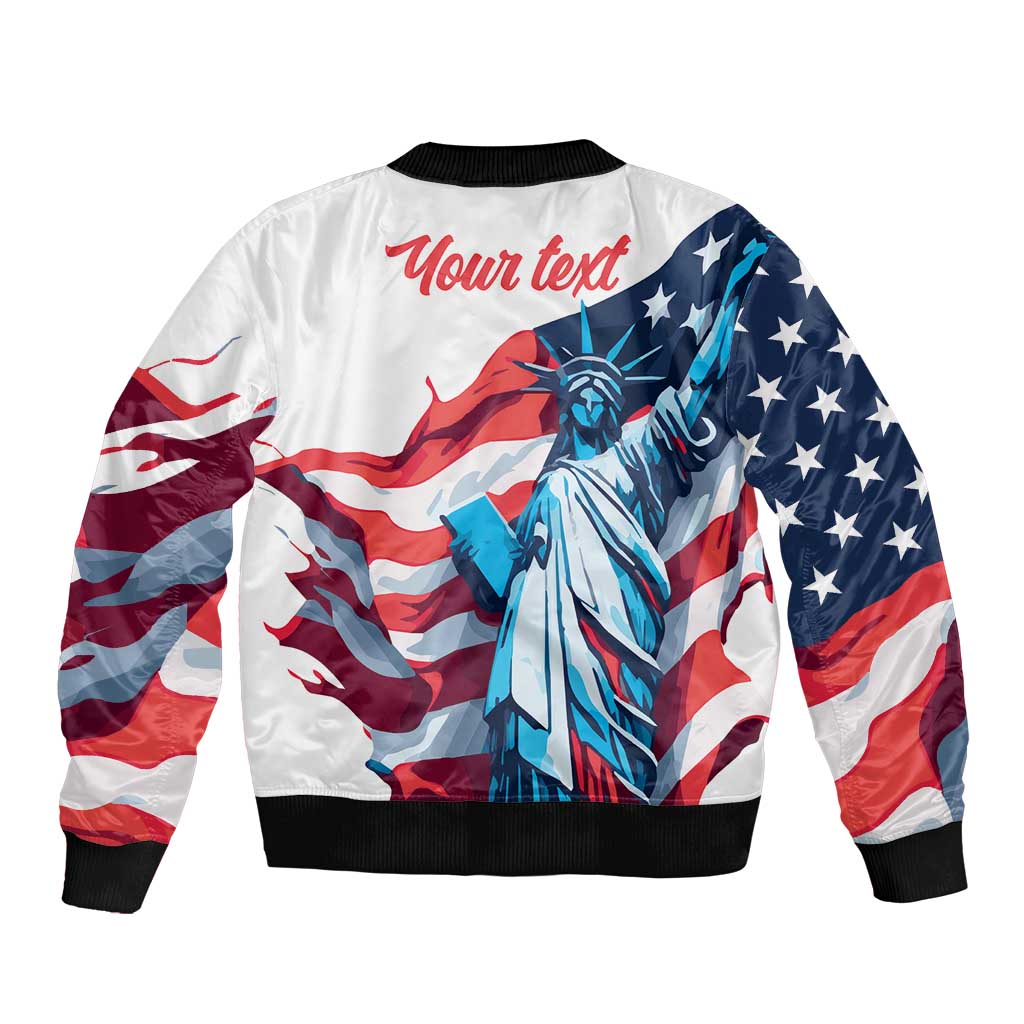 Personalized United States Independence Day Sleeve Zip Bomber Jacket Statue of Liberty Happy 4th Of July - Wonder Print Shop