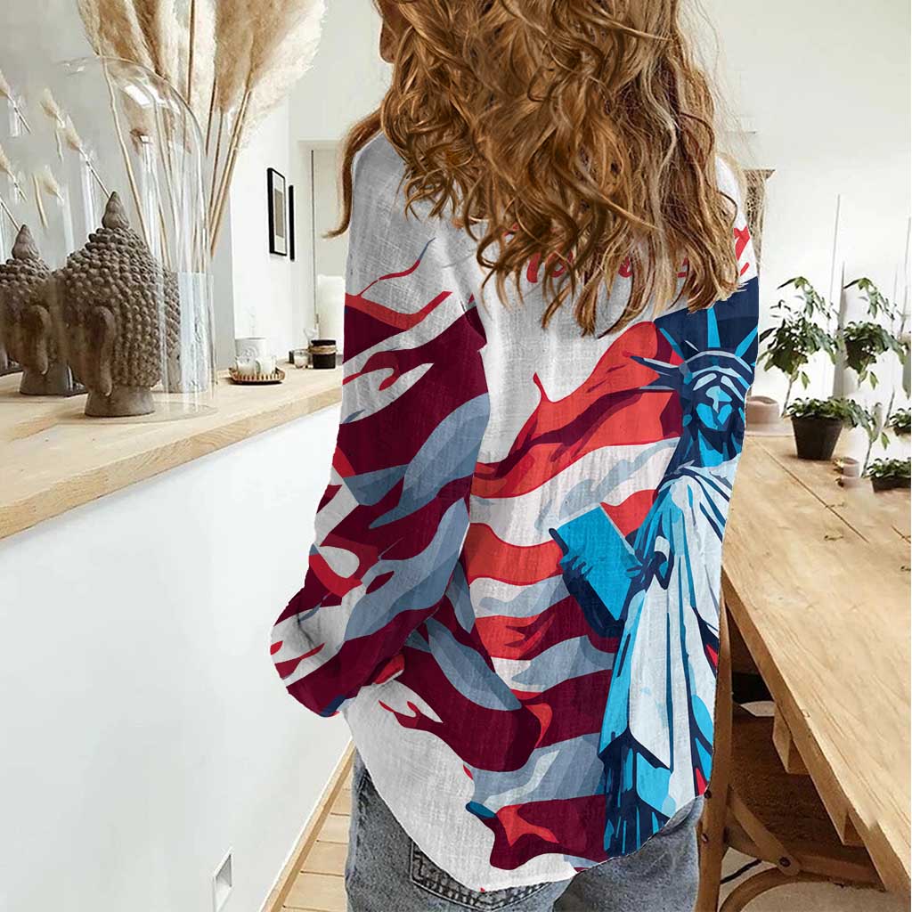 Personalized United States Independence Day Women Casual Shirt Statue of Liberty Happy 4th Of July - Wonder Print Shop