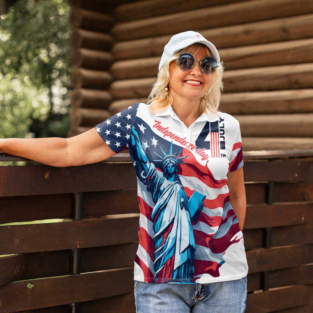 Personalized United States Independence Day Women Polo Shirt Statue of Liberty Happy 4th Of July - Wonder Print Shop