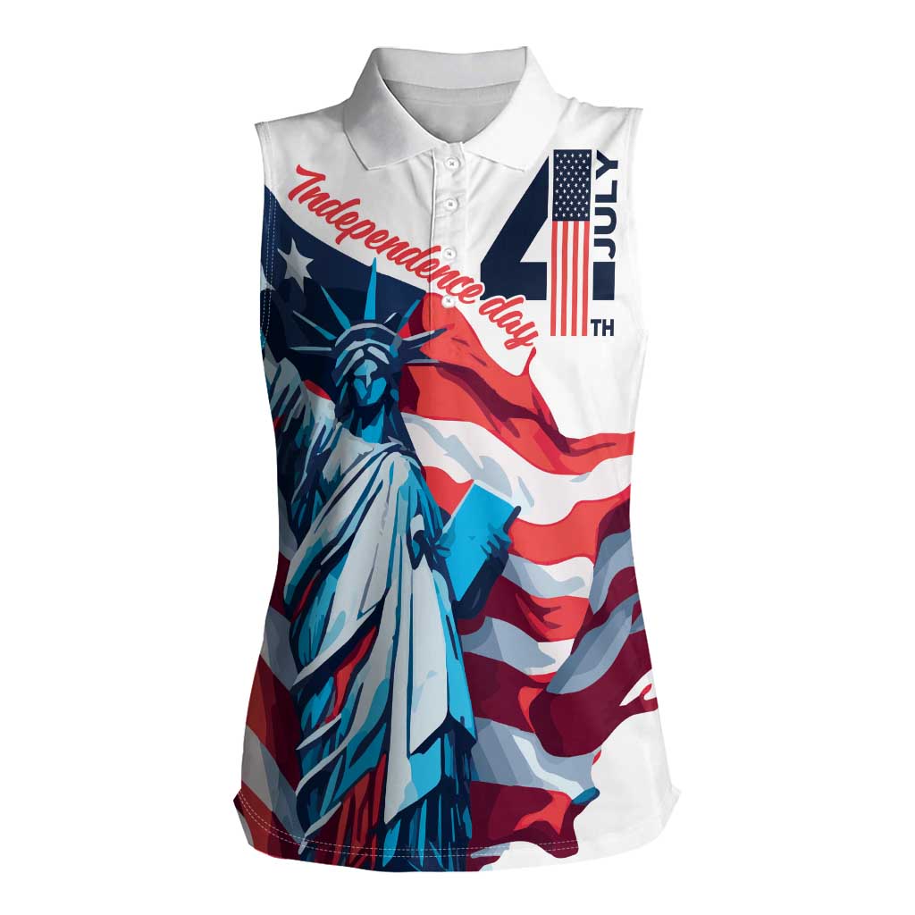 Personalized United States Independence Day Women Sleeveless Polo Shirt Statue of Liberty Happy 4th Of July - Wonder Print Shop