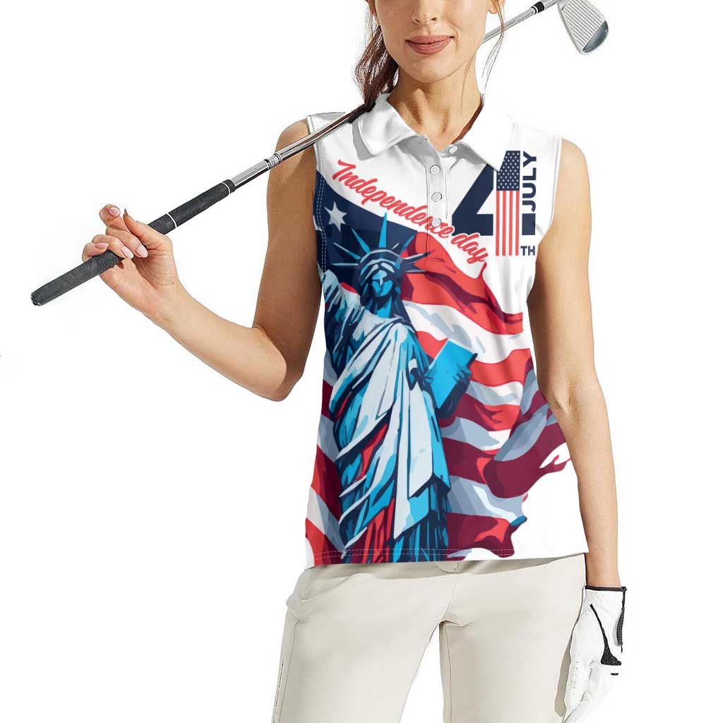 Personalized United States Independence Day Women Sleeveless Polo Shirt Statue of Liberty Happy 4th Of July - Wonder Print Shop