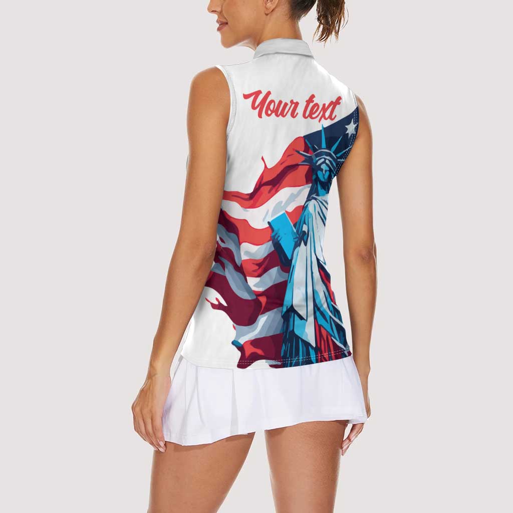 Personalized United States Independence Day Women Sleeveless Polo Shirt Statue of Liberty Happy 4th Of July - Wonder Print Shop