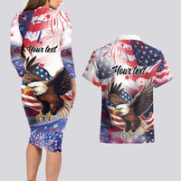 Personalized American Eagles 4th of July Couples Matching Long Sleeve Bodycon Dress and Hawaiian Shirt USA Independence Day LT9 - Wonder Print Shop