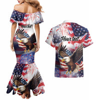 Personalized American Eagles 4th of July Couples Matching Mermaid Dress and Hawaiian Shirt USA Independence Day LT9 - Wonder Print Shop