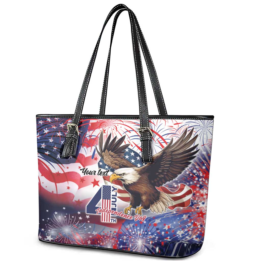 Personalized American Eagles 4th of July Leather Tote Bag USA Independence Day - Wonder Print Shop