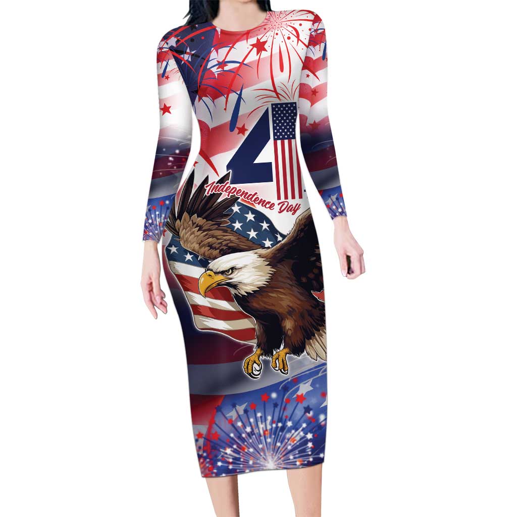 Personalized American Eagles 4th of July Long Sleeve Bodycon Dress USA Independence Day - Wonder Print Shop