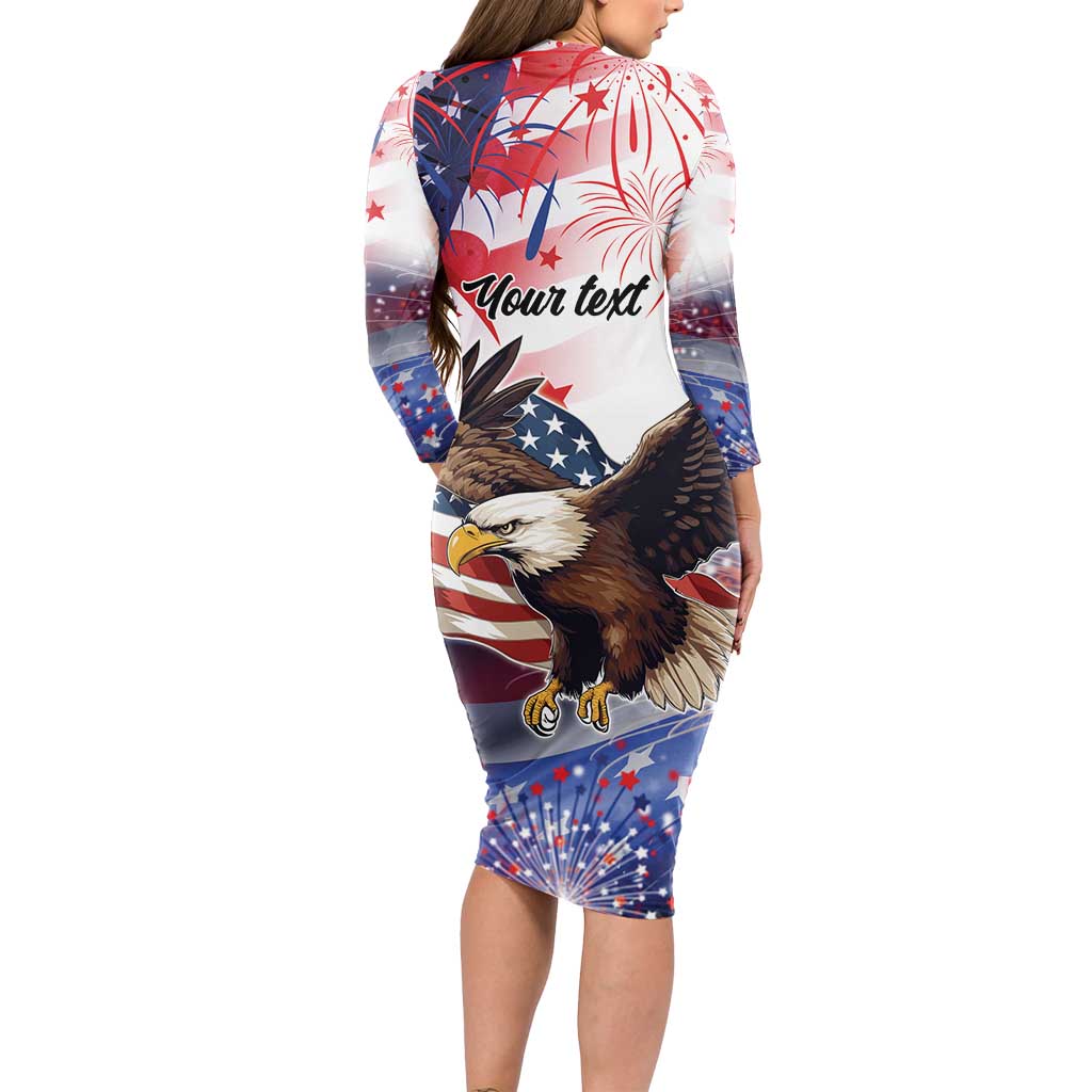 Personalized American Eagles 4th of July Long Sleeve Bodycon Dress USA Independence Day - Wonder Print Shop
