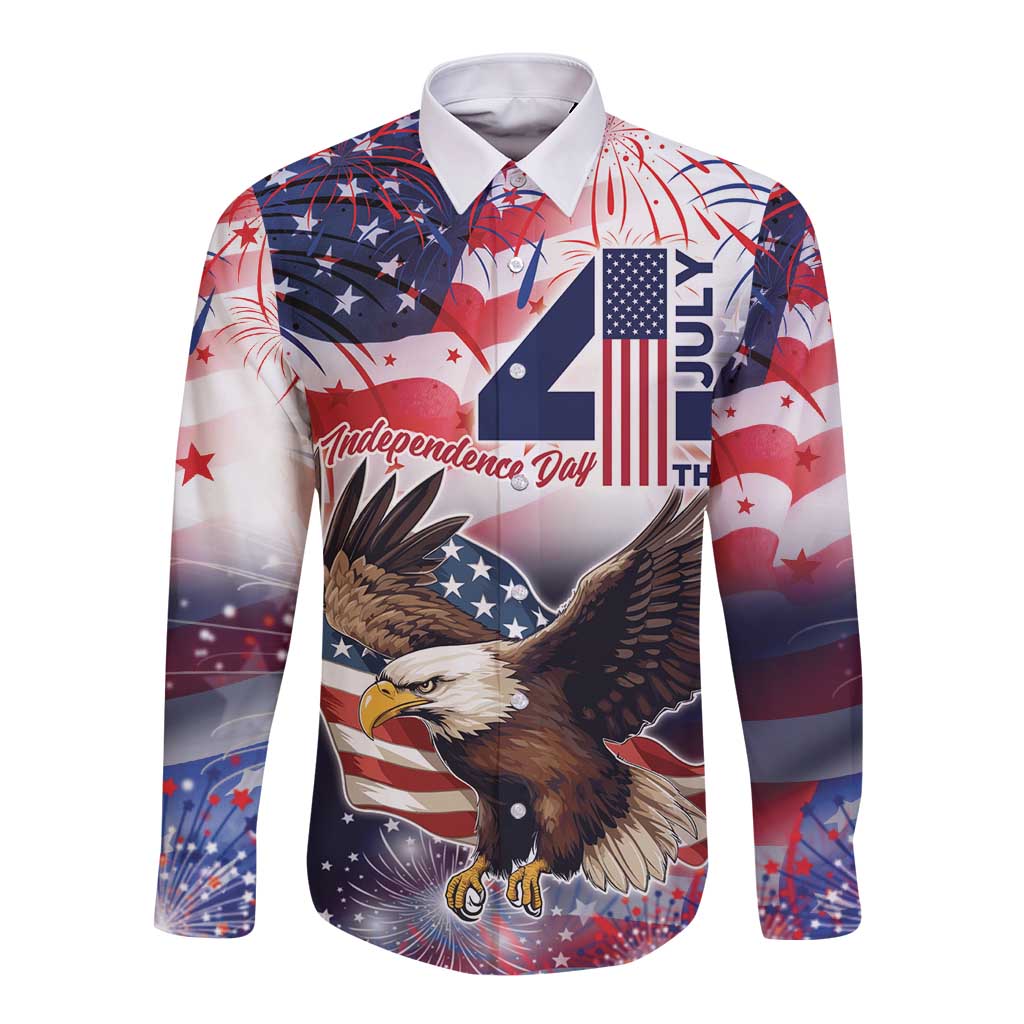 Personalized American Eagles 4th of July Long Sleeve Button Shirt USA Independence Day - Wonder Print Shop