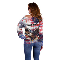 Personalized American Eagles 4th of July Off Shoulder Sweater USA Independence Day - Wonder Print Shop