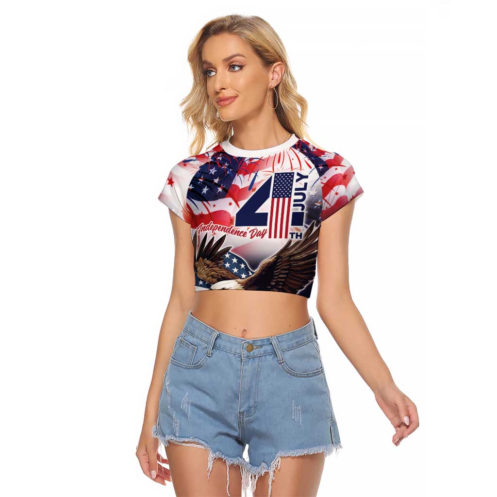 Personalized American Eagles 4th of July Raglan Cropped T Shirt USA Independence Day - Wonder Print Shop
