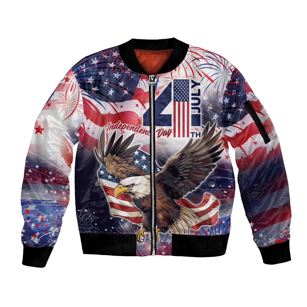 Personalized American Eagles 4th of July Sleeve Zip Bomber Jacket USA Independence Day - Wonder Print Shop