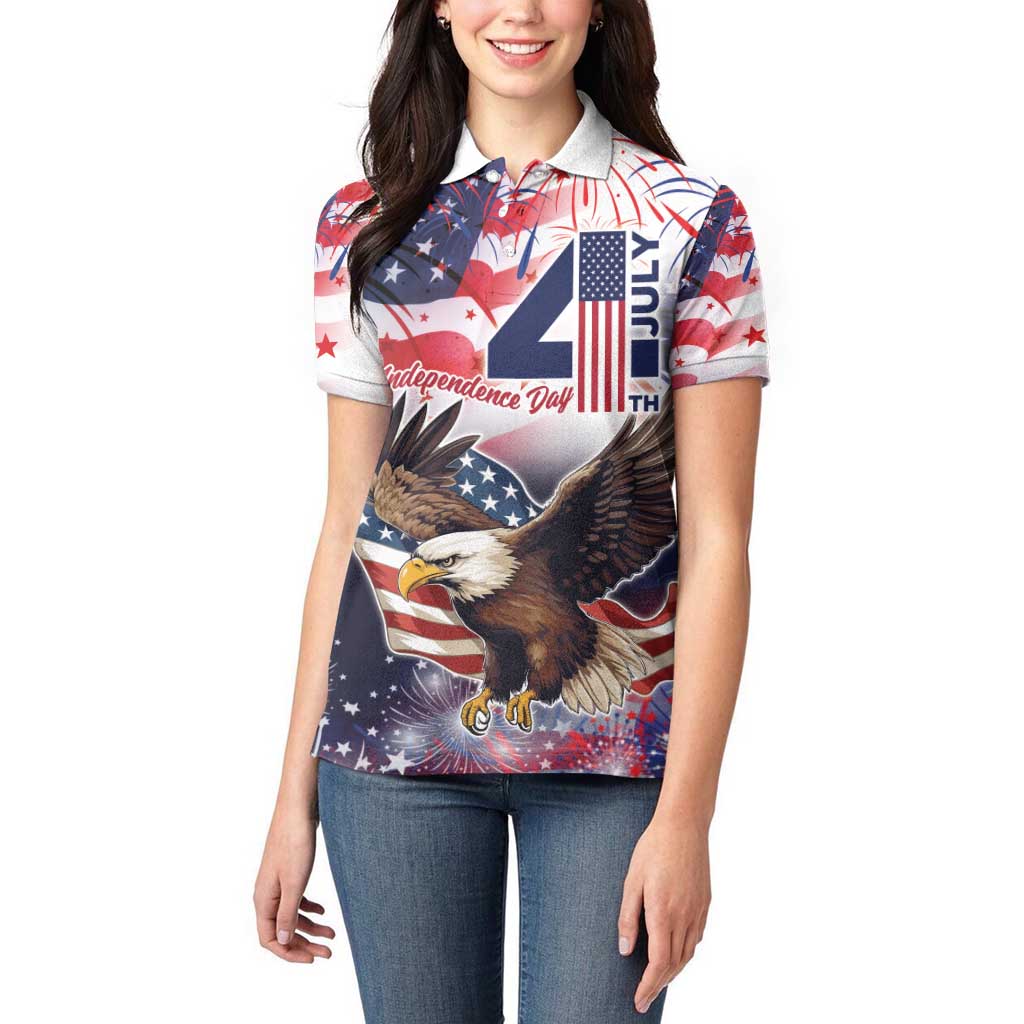 Personalized American Eagles 4th of July Women Polo Shirt USA Independence Day - Wonder Print Shop