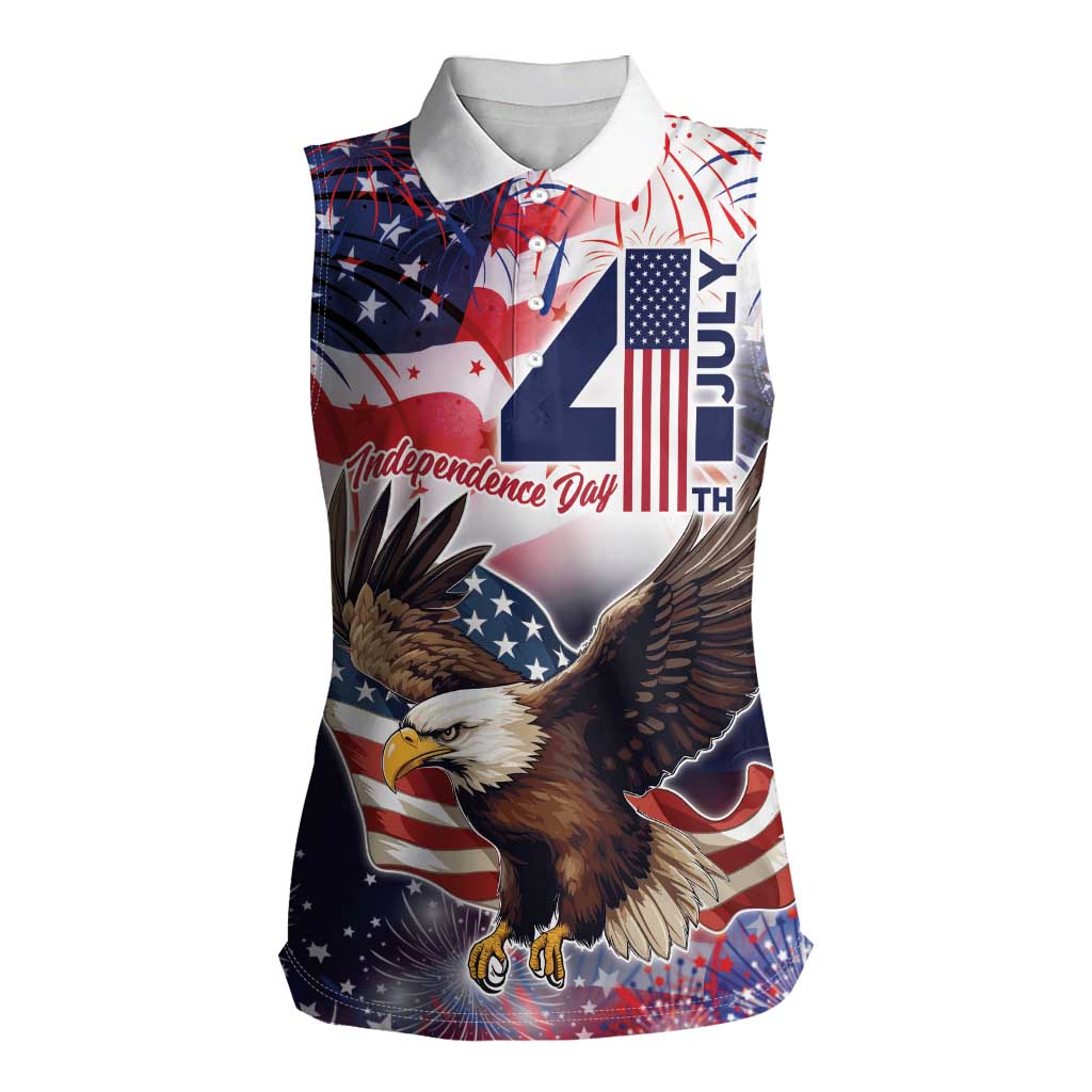 Personalized American Eagles 4th of July Women Sleeveless Polo Shirt USA Independence Day - Wonder Print Shop