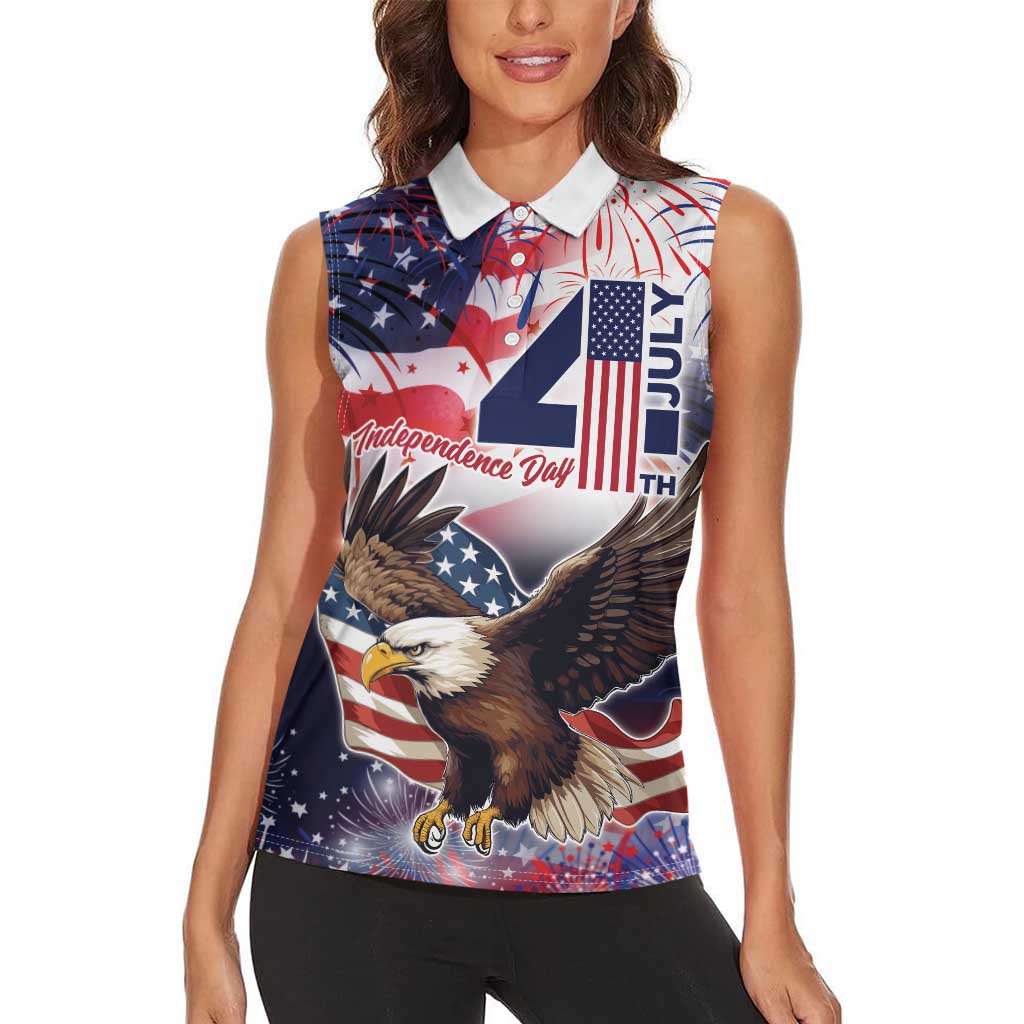Personalized American Eagles 4th of July Women Sleeveless Polo Shirt USA Independence Day - Wonder Print Shop