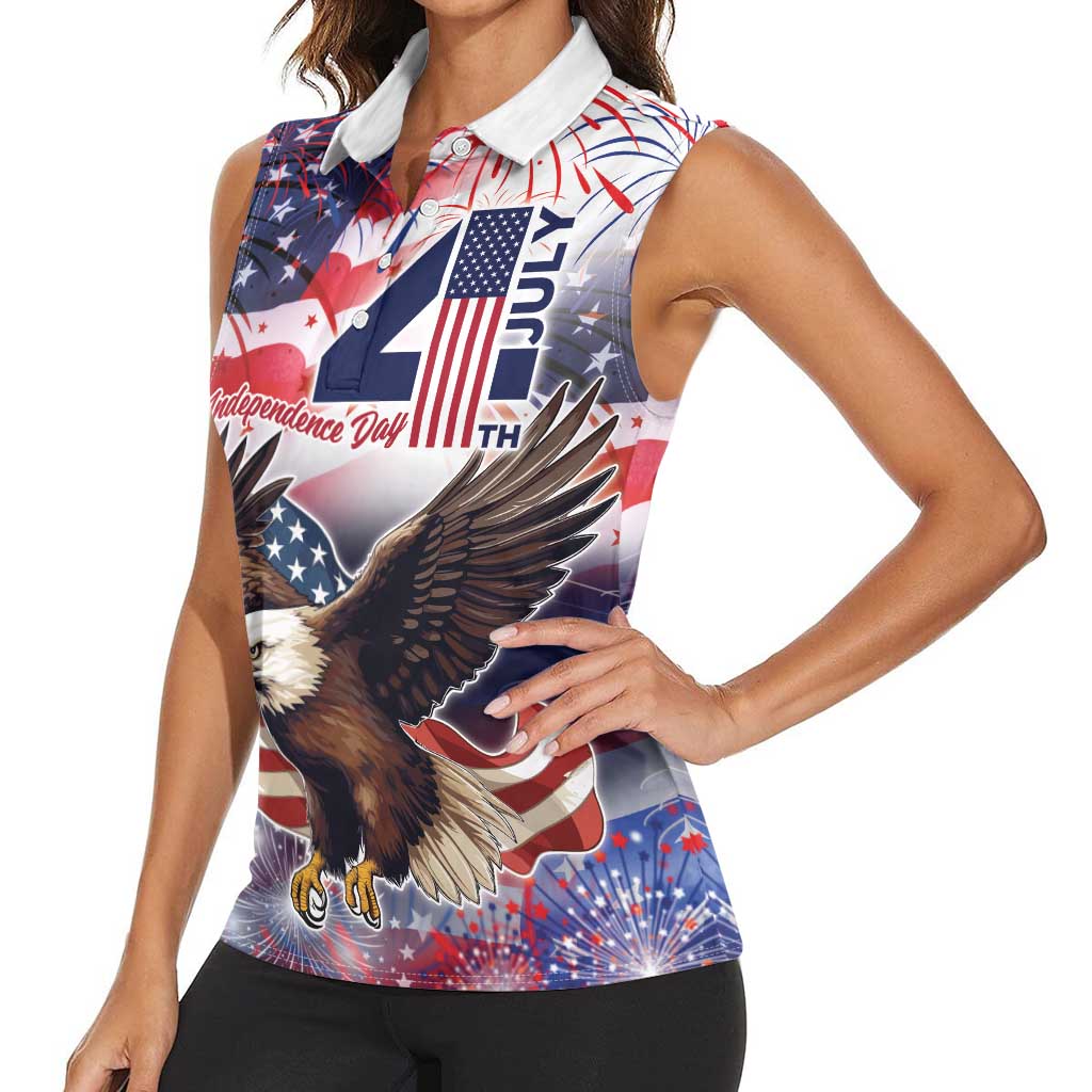 Personalized American Eagles 4th of July Women Sleeveless Polo Shirt USA Independence Day - Wonder Print Shop
