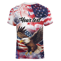 Personalized American Eagles 4th of July Women V-Neck T-Shirt USA Independence Day - Wonder Print Shop