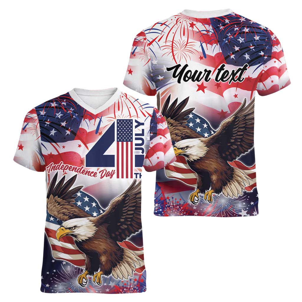 Personalized American Eagles 4th of July Women V-Neck T-Shirt USA Independence Day - Wonder Print Shop