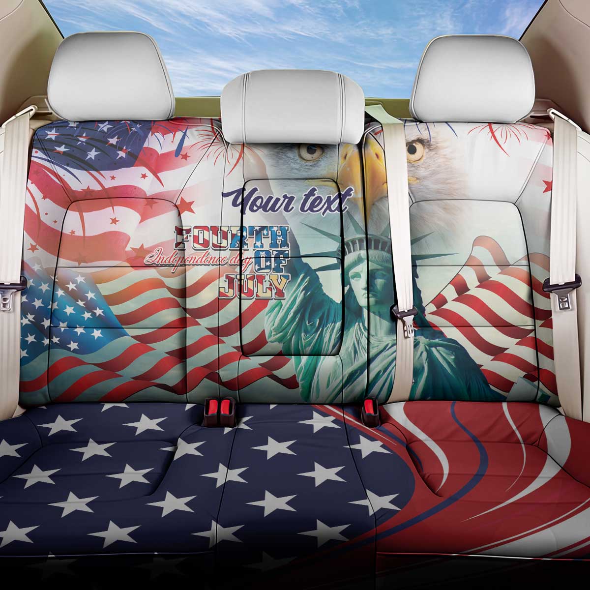Personalized 4th of July USA Statue of Liberty Back Car Seat Cover Happy Independence Day LT9 - Wonder Print Shop
