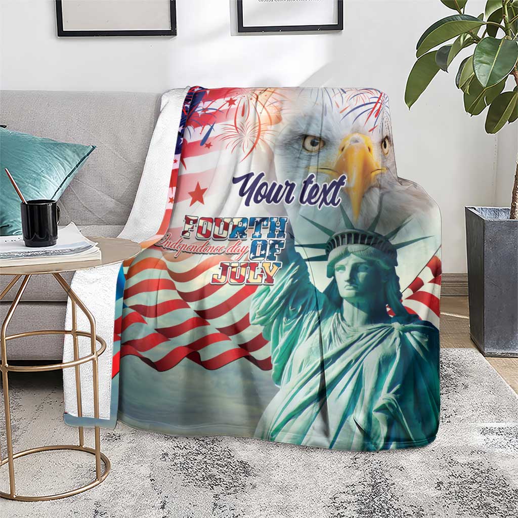 Personalized 4th of July USA Statue of Liberty Blanket Happy Independence Day