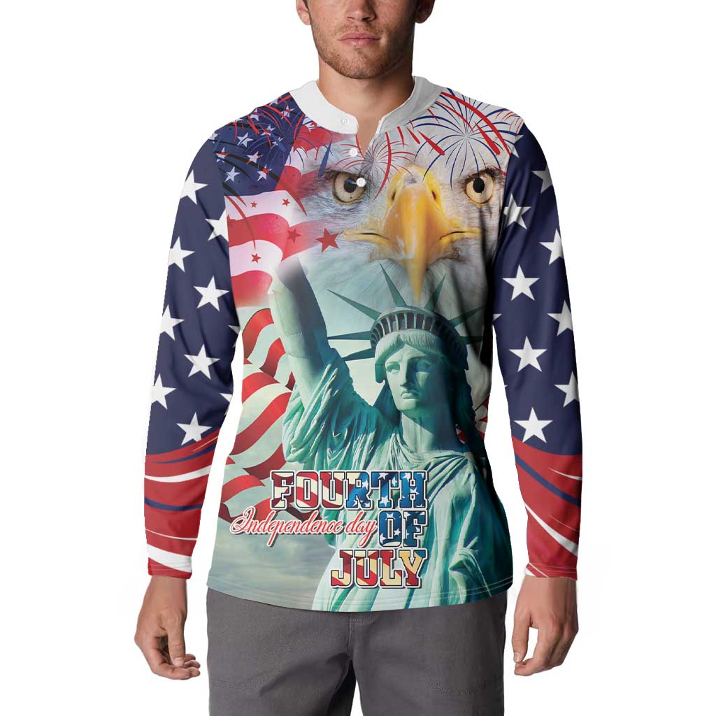 Personalized 4th of July USA Statue of Liberty Button Sweatshirt Happy Independence Day LT9 - Wonder Print Shop