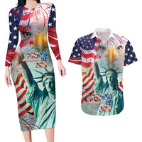 Personalized 4th of July USA Statue of Liberty Couples Matching Long Sleeve Bodycon Dress and Hawaiian Shirt Happy Independence Day LT9 - Wonder Print Shop