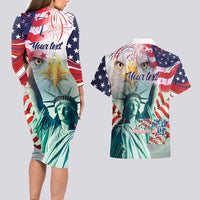 Personalized 4th of July USA Statue of Liberty Couples Matching Long Sleeve Bodycon Dress and Hawaiian Shirt Happy Independence Day LT9 - Wonder Print Shop