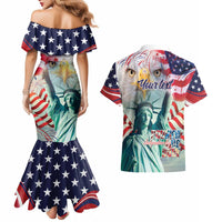 Personalized 4th of July USA Statue of Liberty Couples Matching Mermaid Dress and Hawaiian Shirt Happy Independence Day LT9 - Wonder Print Shop