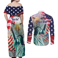 Personalized 4th of July USA Statue of Liberty Couples Matching Off Shoulder Maxi Dress and Long Sleeve Button Shirt Happy Independence Day LT9 - Wonder Print Shop