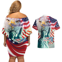 Personalized 4th of July USA Statue of Liberty Couples Matching Off Shoulder Short Dress and Hawaiian Shirt Happy Independence Day LT9 - Wonder Print Shop