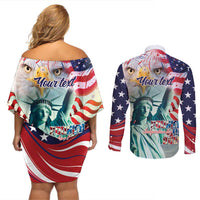 Personalized 4th of July USA Statue of Liberty Couples Matching Off Shoulder Short Dress and Long Sleeve Button Shirt Happy Independence Day LT9 - Wonder Print Shop