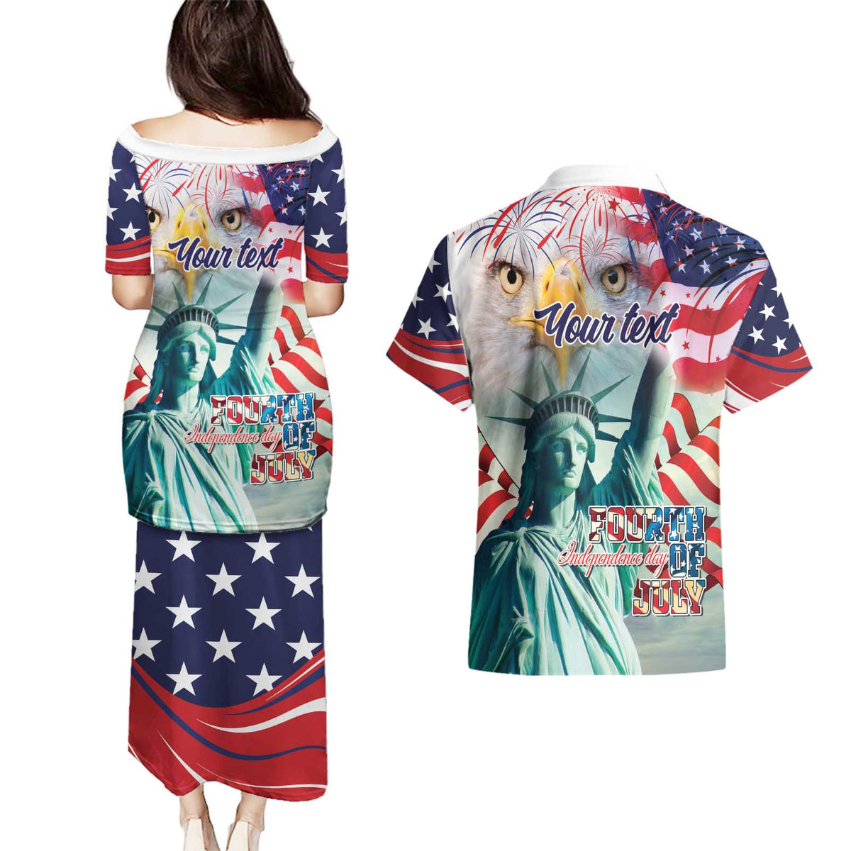 Personalized 4th of July USA Statue of Liberty Couples Matching Puletasi and Hawaiian Shirt Happy Independence Day LT9 - Wonder Print Shop