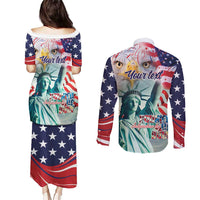 Personalized 4th of July USA Statue of Liberty Couples Matching Puletasi and Long Sleeve Button Shirt Happy Independence Day LT9 - Wonder Print Shop