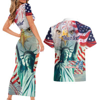 Personalized 4th of July USA Statue of Liberty Couples Matching Short Sleeve Bodycon Dress and Hawaiian Shirt Happy Independence Day LT9 - Wonder Print Shop