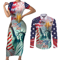 Personalized 4th of July USA Statue of Liberty Couples Matching Short Sleeve Bodycon Dress and Long Sleeve Button Shirt Happy Independence Day LT9 - Wonder Print Shop