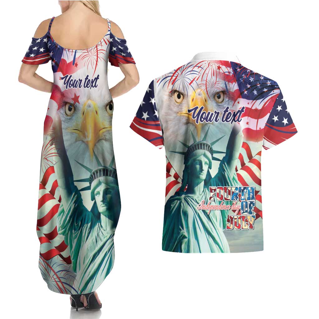 Personalized 4th of July USA Statue of Liberty Couples Matching Summer Maxi Dress and Hawaiian Shirt Happy Independence Day LT9 - Wonder Print Shop