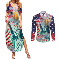 Personalized 4th of July USA Statue of Liberty Couples Matching Summer Maxi Dress and Long Sleeve Button Shirt Happy Independence Day LT9 - Wonder Print Shop