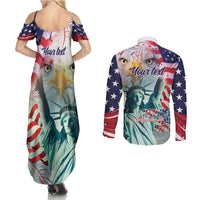 Personalized 4th of July USA Statue of Liberty Couples Matching Summer Maxi Dress and Long Sleeve Button Shirt Happy Independence Day LT9 - Wonder Print Shop