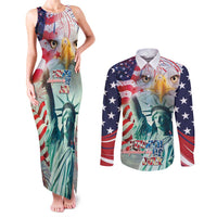 Personalized 4th of July USA Statue of Liberty Couples Matching Tank Maxi Dress and Long Sleeve Button Shirt Happy Independence Day LT9 - Wonder Print Shop
