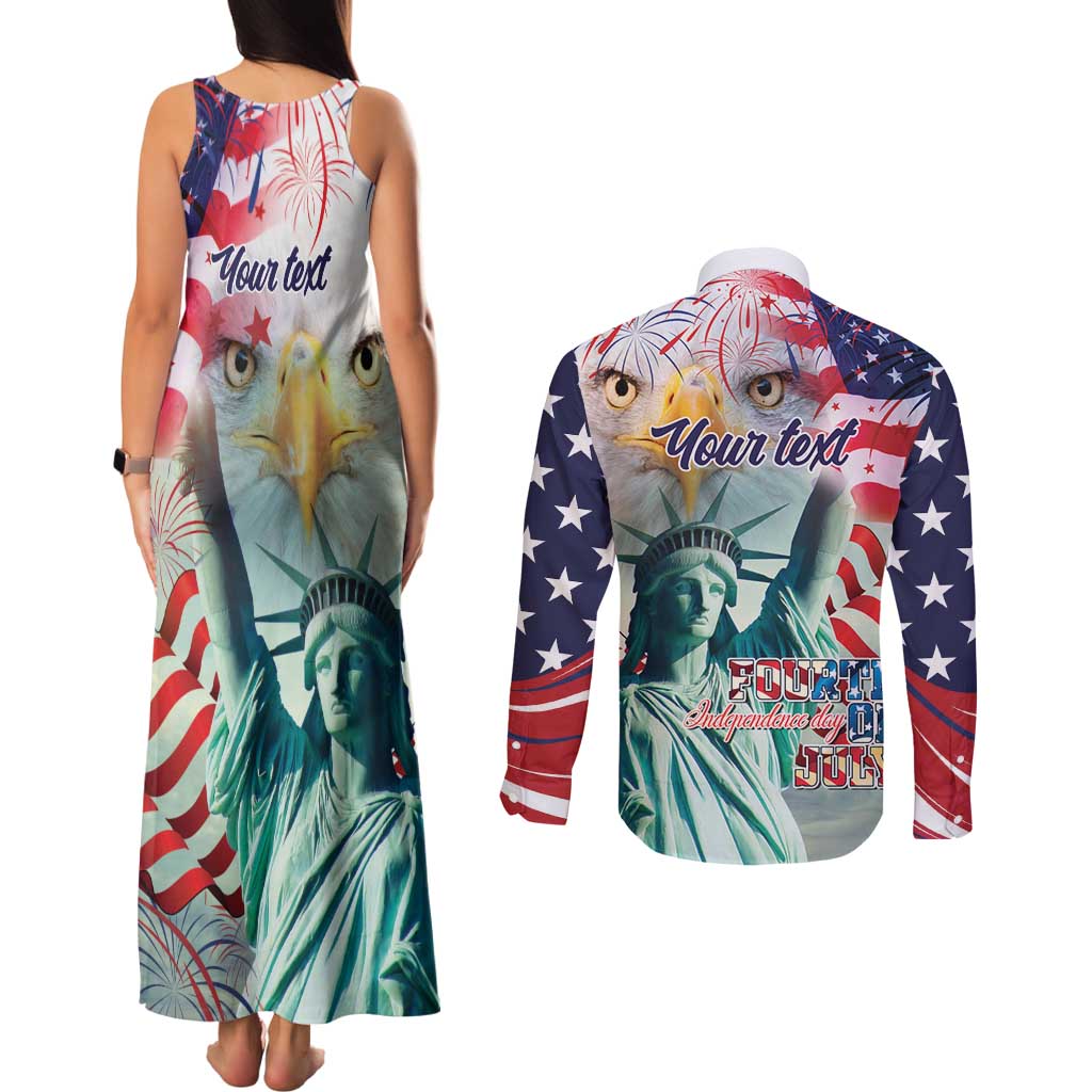 Personalized 4th of July USA Statue of Liberty Couples Matching Tank Maxi Dress and Long Sleeve Button Shirt Happy Independence Day LT9 - Wonder Print Shop