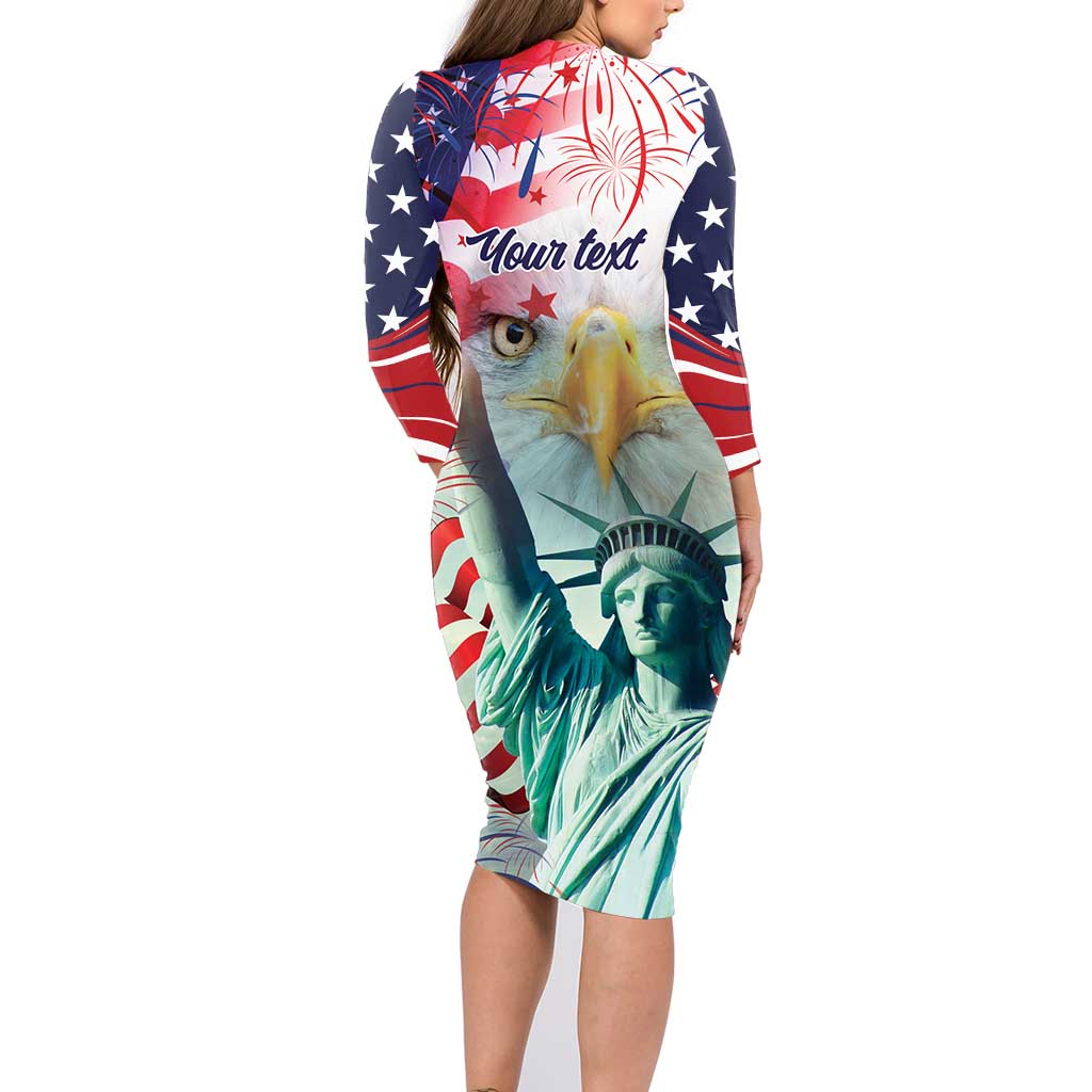 Personalized 4th of July USA Statue of Liberty Family Matching Long Sleeve Bodycon Dress and Hawaiian Shirt Happy Independence Day LT9 - Wonder Print Shop