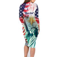 Personalized 4th of July USA Statue of Liberty Family Matching Long Sleeve Bodycon Dress and Hawaiian Shirt Happy Independence Day LT9 - Wonder Print Shop
