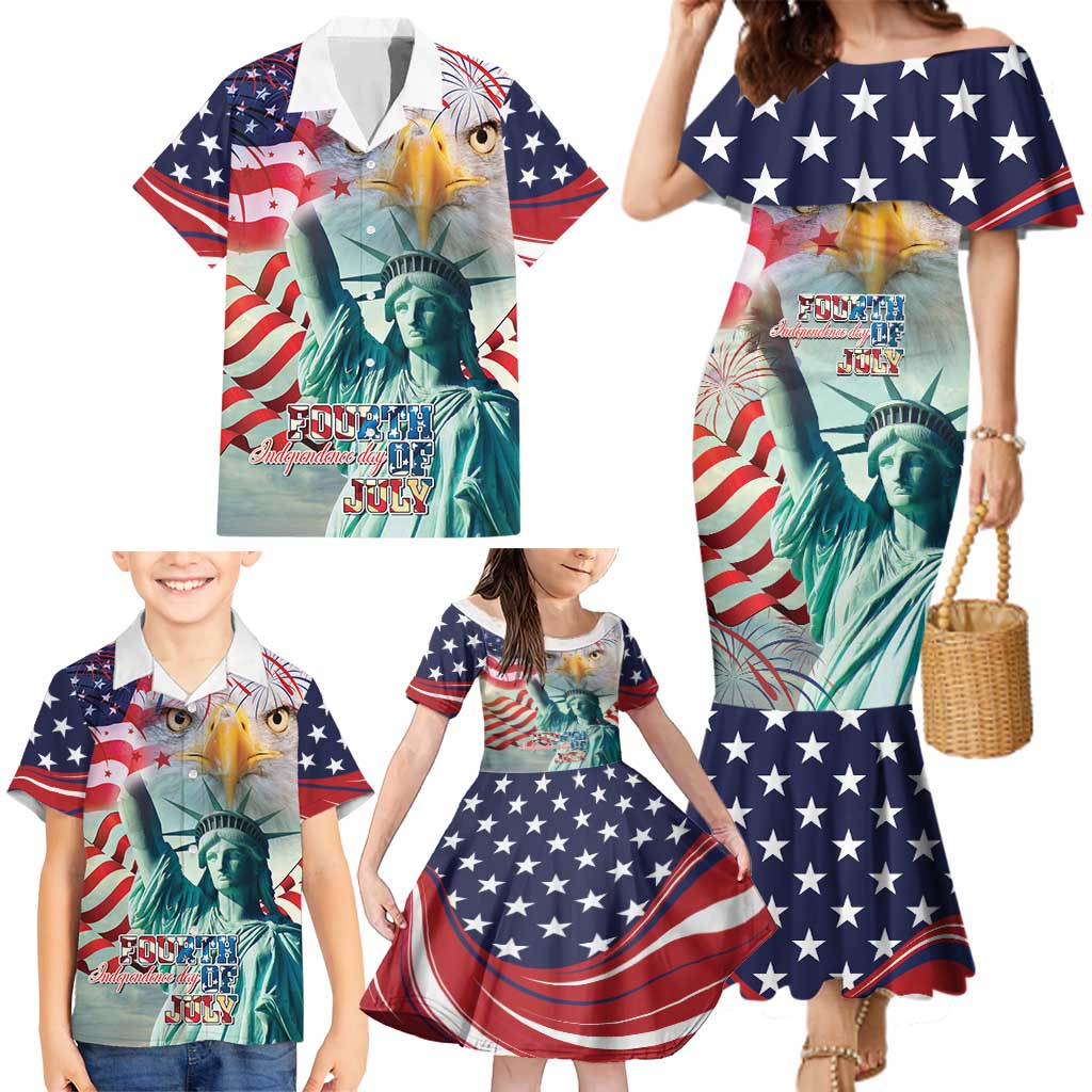 Personalized 4th of July USA Statue of Liberty Family Matching Mermaid Dress and Hawaiian Shirt Happy Independence Day LT9 - Wonder Print Shop